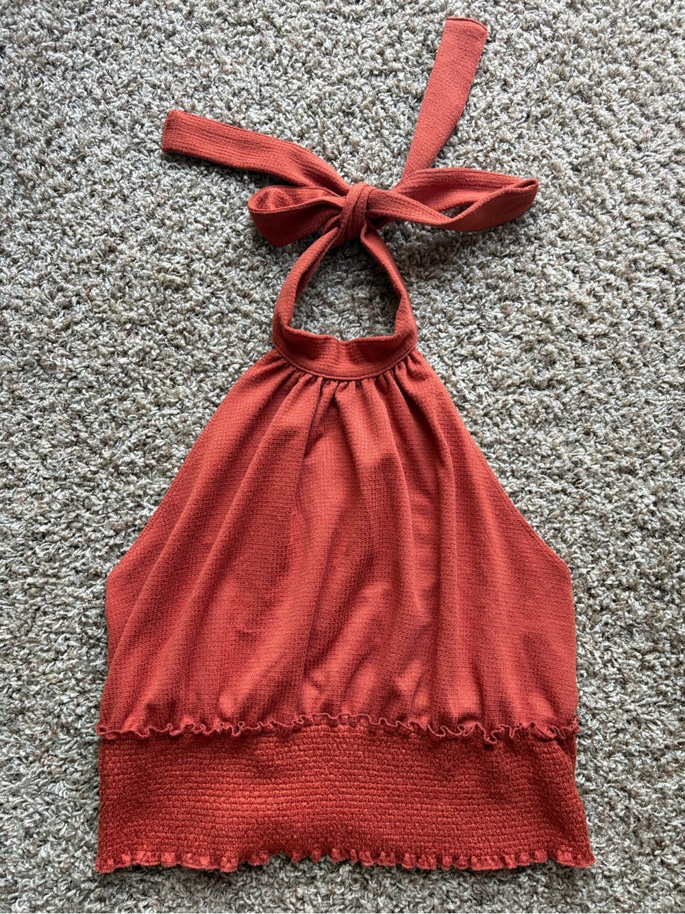 Free People Rust Halter Crop Top with Tie Neck